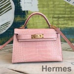 Hermes Kelly Mini II Handmade Bag In Nude Alligator Crocodile