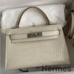 Hermes Kelly Mini II Sellier Handmade Bag In Beton Matte Alligator Leather