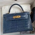 Hermes Kelly Mini II Sellier Handmade Bag In Colvert Shiny Alligator Leather