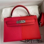 Hermes Kelly Mini II Sellier Tri - color Bag In Red/Rose Extreme/Blue Epsom Calfskin