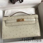 Hermes Kelly Pochette Handmade Bag In Beton Ostrich Leather