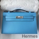 Hermes Kelly Pochette Handmade Bag In Blue du Nord Epsom Calfskin