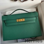 Hermes Kelly Pochette Handmade Bag In Malachite Epsom Calfskin