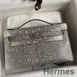 Hermes Kelly Pochette Handmade Bag In Natural Lizard Skin