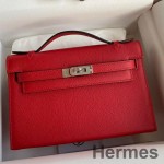 Hermes Kelly Pochette Handmade Bag In Red Epsom Calfskin