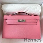 Hermes Kelly Pochette Handmade Bag In Rose Confetti Epsom Calfskin