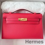 Hermes Kelly Pochette Handmade Bag In Rose Japour Epsom Calfskin