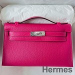 Hermes Kelly Pochette Handmade Bag In Rose Mexico Chevre Mysore Leather