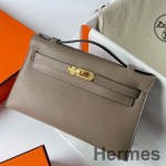 Hermes Kelly Pochette Handmade Bag In Taupe Swift Calfskin
