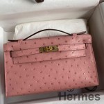 Hermes Kelly Pochette Handmade Bag In Terre Cuite Ostrich Leather