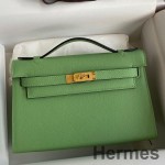 Hermes Kelly Pochette Handmade Bag In Vert Criquet Epsom Calfskin