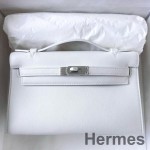 Hermes Kelly Pochette Handmade Bag In White Swift Calfskin