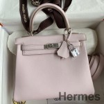 Hermes Kelly Retourne 25 Handmade Bag In Mauve Pale Swift Calfskin