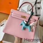 Hermes Kelly Retourne 25 Handmade Bag In Pink Swift Calfskin