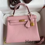 Hermes Kelly Retourne 25 Handmade Bag In Rose Sakura Clemence Leather