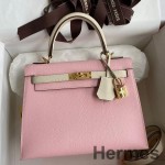Hermes Kelly Sellier 25 Bicolor Bag in Rose Sakura and Craie Epsom Calfskin