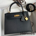 Hermes Kelly Sellier 25 Handmade Bag In Black Mysore Goatskin