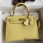 Hermes Kelly Sellier 25 Handmade Bag In Jaune Poussin Epsom Calfskin