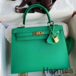 Hermes Kelly Sellier 25 Handmade Bag In Vert Jade Epsom Calfskin