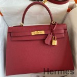 Hermes Kelly Sellier 32 Handmade Bag In Red Epsom Calfskin