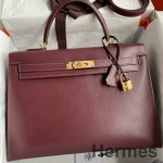 Hermes Kelly Sellier 35 Handmade Bag In Bordeaux Box Calfskin