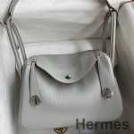 Hermes Lindy 26 Handmade Bag In Blue Glacier Clemence Leather