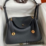 Hermes Lindy 30 Handmade Bag In Black Clemence Leather