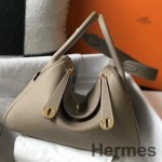Hermes Lindy 30cm Bag In Gris Tourterelle Clemence Leather GHW