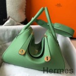 Hermes Lindy 30cm Bag In Vert Criquet Clemence Leather GHW