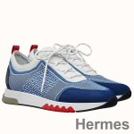 Hermes Men's Addict Sneakers In Bicolor Blue Knit