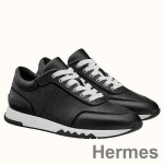 Hermes Men's C - Addict Sneakers In Black Perforated calfskin