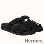 Hermes Men's Chypre Sandals in Black Suede Calfskin