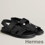 Hermes Men's Genius Sandals In Black Calfskin