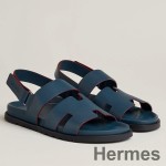 Hermes Men's Genius Sandals In Blue Calfskin