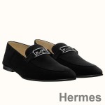 Hermes Men's Tenor Loafers In Black Suede Leather