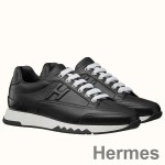 Hermes Men's Trail Sneakers In Black Calfskin Leather