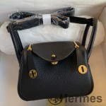 Hermes Mini Lindy Handmade Bag In Black Clemence Leather