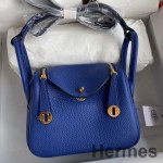 Hermes Mini Lindy Handmade Bag In Blue Electric Clemence Leather