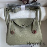 Hermes Mini Lindy Handmade Bag In Sauge Clemence Leather