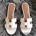 Hermes Oasis Sandals In White Perforated Epsom Leather