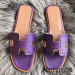 Hermes Oran Perforated Sandals In Purple Epsom Leather