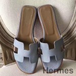 Hermes Oran Sandals In Blue Lin Epsom Leather
