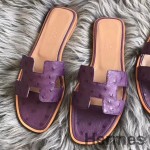 Hermes Oran Sandals In Purple Ostrich Leather