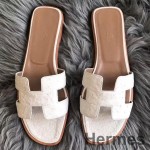 Hermes Oran Sandals In White Ostrich Leather