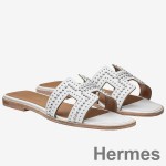 Hermes Oran Studs Sandals In White Leather