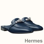 Hermes Oz Mules In Dark Blue Calfskin