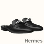 Hermes Oz Mules In Noir Calfskin