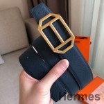 Hermes Pad Reversible Belt In Blue/White Epsom Leather