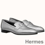 Hermes Paris Loafers In Silver Metallic Goatskin