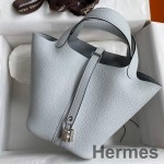 Hermes Picotin Lock 18 Handmade Bag in Blue Brume Clemence Leather